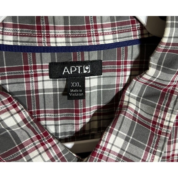 Apt 9 Short Sleeve Plaid Button Up Shirt Mens Size XXL Gray Red White Pockets - Picture 3 of 8